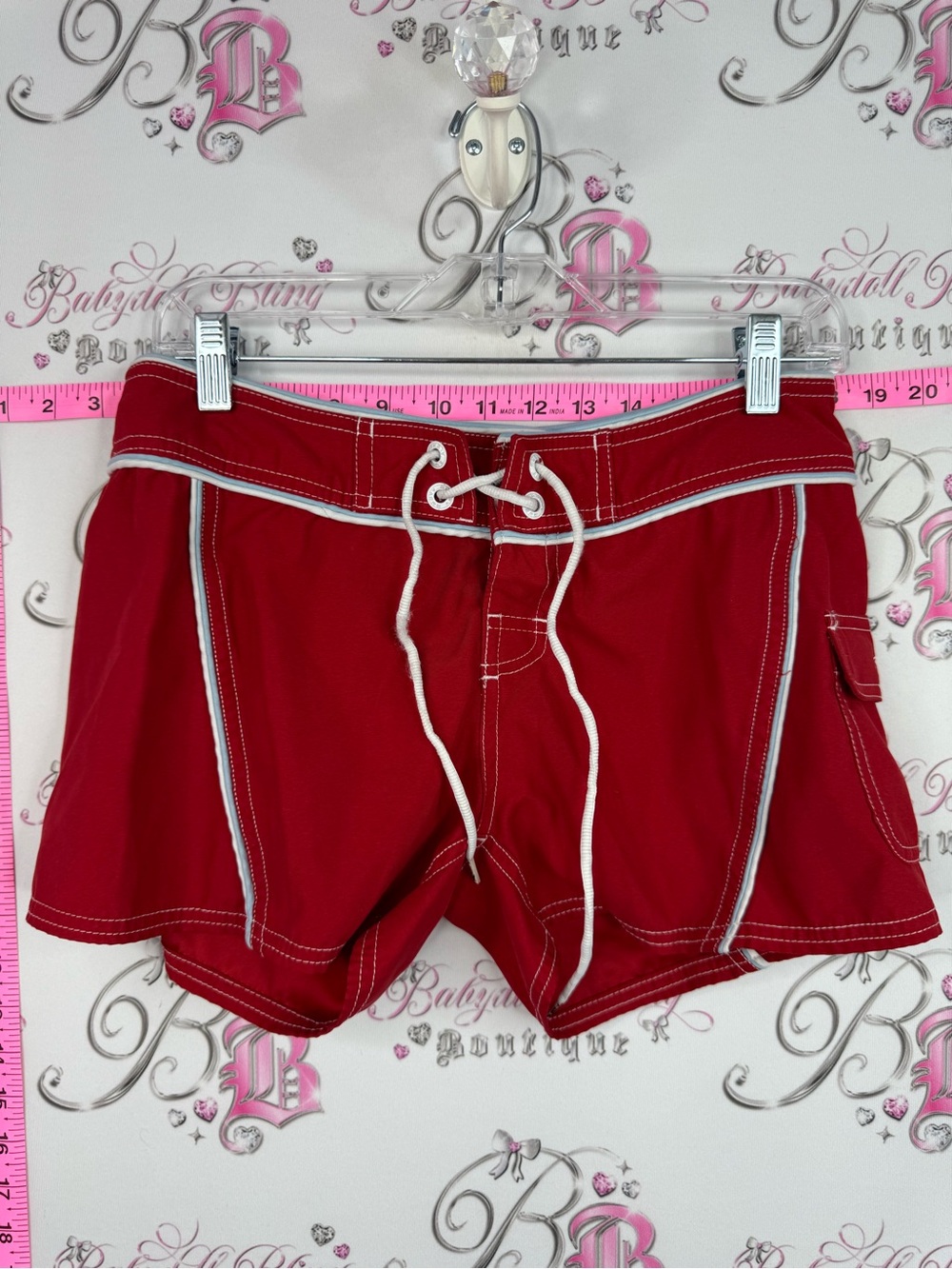 Rusty Red y2k Swim Board Shorts with White Trim